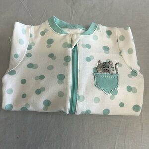 Tuffy Polka Dot Baby Onesie sleeper with embroidered cat on left chest